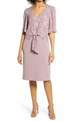 Connected Apparel Tie Front Capelet Dress in Dusty Mauve