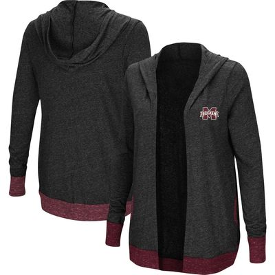 Women's Colosseum Heathered Charcoal Mississippi State Bulldogs Steeplechase Tri-Blend Hooded Cardigan in Heather Charcoal