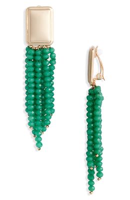 Open Edit Beaded Fringe Clip Earrings in Green- Gold