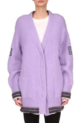 Givenchy Logo Oversize Mohair Blend Cardigan in Lilac Dark Grey