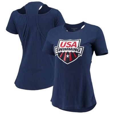 BOXERCRAFT Women's Navy USA Swimming Cut Out Back T-Shirt