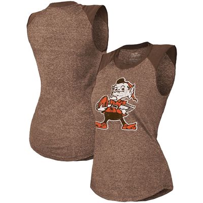 Women's Majestic Threads Brown Cleveland Browns Retro Tri-Blend Raglan Muscle Tank Top