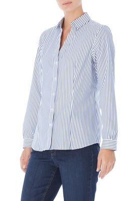 Jones New York Stripe Easy Care Button-Up Shirt in Blue/White