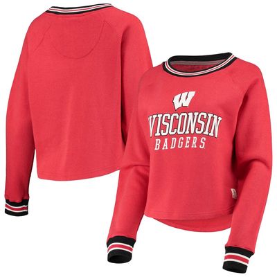 Women's Pressbox Red Wisconsin Badgers Cali Cozy Raglan Crop Pullover Sweatshirt