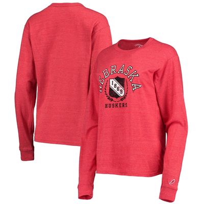 Women's League Collegiate Wear Heathered Scarlet Nebraska Huskers Seal Victory Falls Oversized Tri-Blend Long Sleeve T-Shirt in Heather Red at