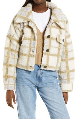 Vigoss Plaid High Pile Fleece Jacket in Cream /Tan