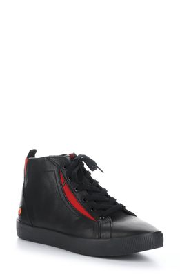 Softinos by Fly London Shy High Top Sneaker in 000 Black Smooth Leather