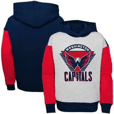Outerstuff Girls Youth Heathered Gray/Navy Washington Capitals Let's Get Loud Pullover Hoodie in Heather Gray
