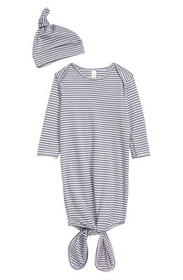 Belabumbum Stripe Tie Gown & Knotted Hat Set in Gray /White Stripe