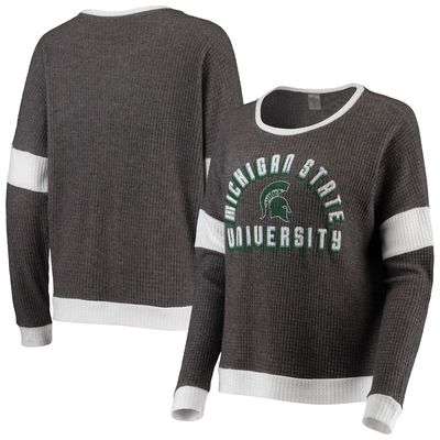 GAMEDAY COUTURE Women's Gray/White Michigan State Spartans Worth the Hype Color-Blocked Tri-Blend Long Sleeve T-Shirt