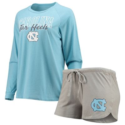 Women's Concepts Sport Carolina Blue/Gray North Carolina Tar Heels Raglan Long Sleeve T-Shirt & Shorts Sleep Set in Light Blue