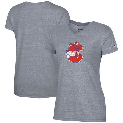 Women's Champion Gray Clemson Tigers Vault Logo V-Neck T-Shirt