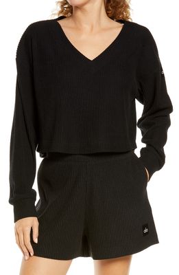Alo Muse Ribbed Crop Pullover in Black
