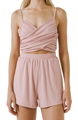 Grey Lab Ruched Surplice Romper in Dusty Pink