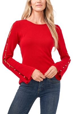 CeCe Crewneck Split Sleeve Sweater in Luminous Red