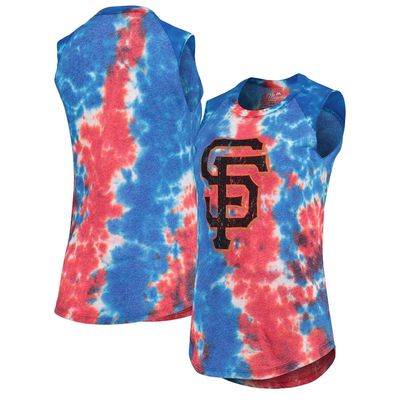 Women's Majestic Threads Red/Blue San Francisco Giants Tie-Dye Tri-Blend Muscle Tank Top