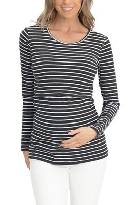 Angel Maternity Long Sleeve Maternity/Nursing Top in Charcoal Stripe