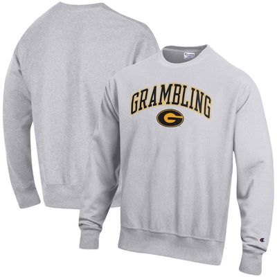 Men's Champion Heathered Gray Grambling Tigers Arch Over Logo Reverse Weave Pullover Sweatshirt in Heather Gray