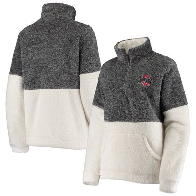 GAMEDAY COUTURE Women's Heathered Charcoal/Cream Ohio State Buckeyes Colorblock Sherpa Quarter-Zip Jacket in Heather Charcoal