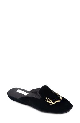 patricia green Antler Embroidered Slipper in Black Velvet