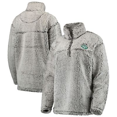 G-III 4HER BY CARL BANKS Women's Gray New York Jets Sherpa Quarter-Zip Pullover Jacket