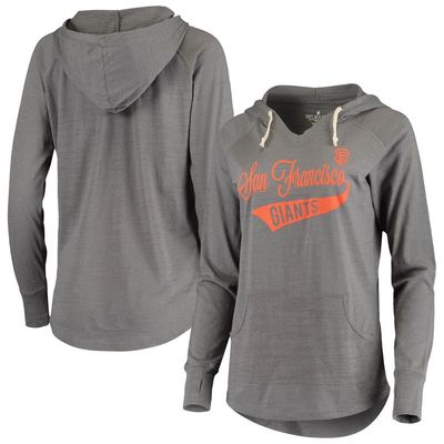 Women's Soft as a Grape Heathered Gray San Francisco Giants Raglan Tri-Blend V-Neck Pullover Hoodie in Heather Gray