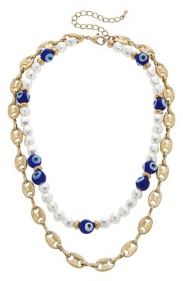 Canvas Jewelry Murano Glass Evil Eye Glass Bead & Chain Layered Necklace in Blue/White