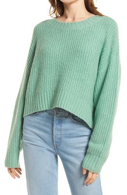 Open Edit Boxy Cotton Blend Sweater in Green Wing