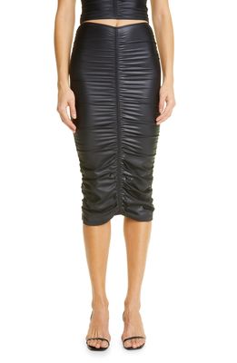 Alexander Wang Stretch Satin Jersey Ruched Midi Skirt in Black