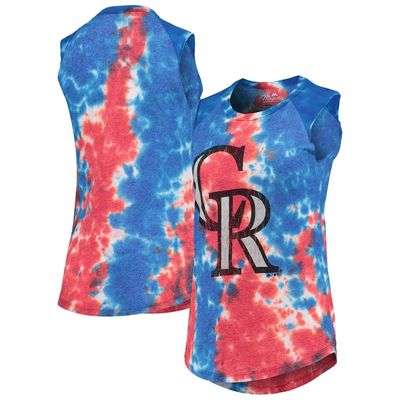 Women's Majestic Threads Red/Blue Colorado Rockies Tie-Dye Tri-Blend Muscle Tank Top