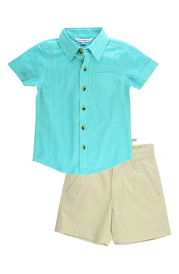 RuggedButts Baltic Button-Up Shirt & Khaki Shorts Set in Blue