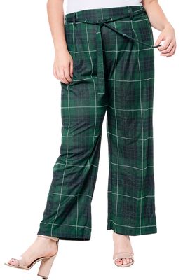 Single Thread Plaid Tie Waist Pants in Black/Green