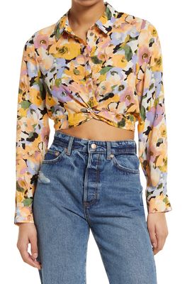 VERO MODA Macy Floral Print Crop Button-Up Shirt in Fany Radiant Yellow