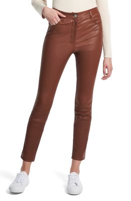 Theory Leather High Waist Ankle Skinny Jeans in Dark Cognac