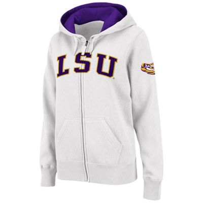 COLOSSEUM Women's Stadium Athletic White LSU Tigers Arched Name Full-Zip Hoodie