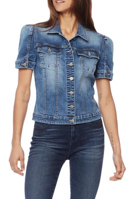 Wash Lab Denim Puff Sleeve Denim Jacket in Metal Blue