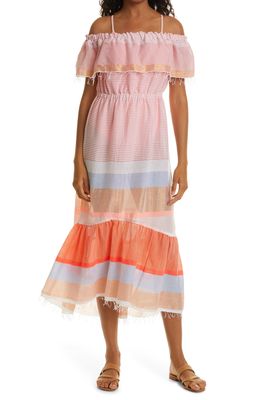lemlem Marjani Beach Off the Shoulder Cover-Up Dress in Peach Puff