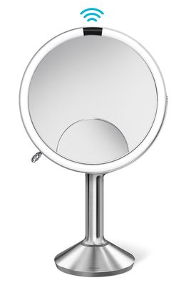 simplehuman Trio Eight Inch Multi-Magnification Sensor Makeup Mirror in Brushed Steel