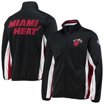 Men's G-III Sports by Carl Banks Black Miami Heat 75th Anniversary Power Forward Space-Dye Full-Zip Track Jacket