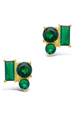 Sterling Forever Cluster Stud Earrings in Gold/Emerald