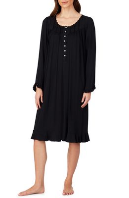Eileen West Waltz Embroidered Long Sleeve Nightgown in Black