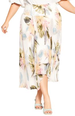City Chic Barbados Floral Pleated Asymmetric Hem Skirt