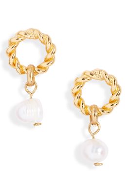 Karine Sultan Twisted Rope Genuine Pearl Drop Earrings in Gold