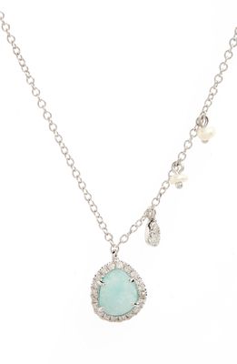 Meira T Mini Stone Diamond Pendant Necklace in White Gold/Amazonite