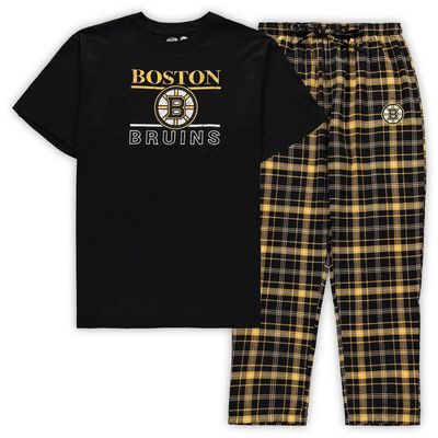 Men's Concepts Sport Black Boston Bruins Big & Tall Lodge T-Shirt & Pants Sleep Set
