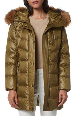Andrew Marc Malita Belted Down & Feather Fill Parka with Faux Fur Trim in Olive