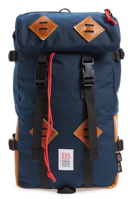 Topo Designs 'Klettersack' Backpack in Navy/Brown Leather