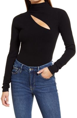 Good American Slit Neck Sweater Bodysuit in Black001