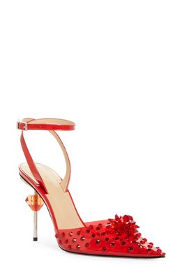 Mach & Mach Crystal Embellished Clear Ankle Strap Pump in Red