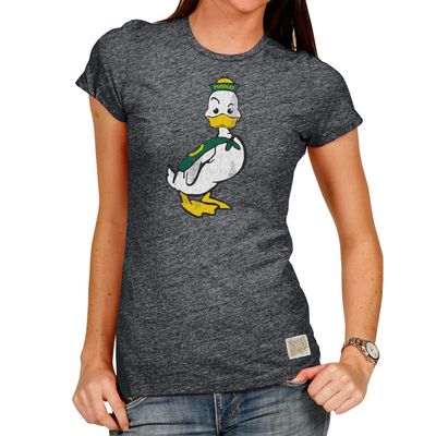 Women's Original Retro Brand Heathered Black Oregon Ducks Tri-Blend Crew Neck T-Shirt in Heather Black
